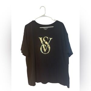 Victoria's Secret Black Tee with Metallic Silver Logo